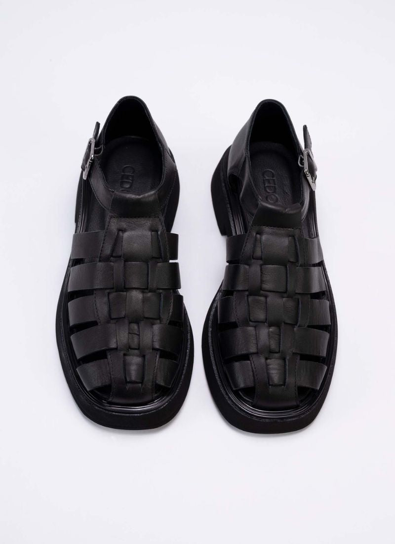 High-quality black leather sandals for all genders