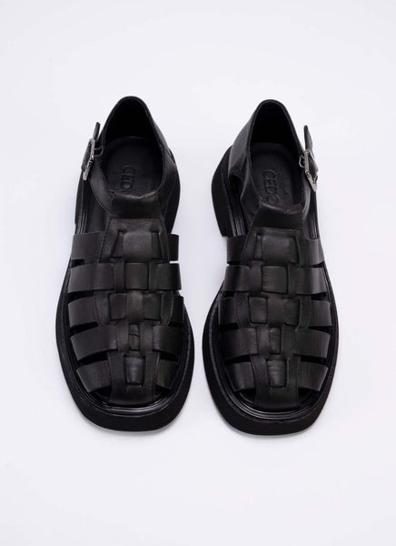 High-quality black leather sandals for all genders